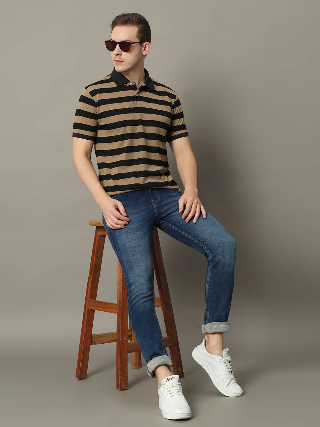     			GET GOLF Pack of 1 Cotton Blend Regular Fit Striped Half Sleeves Men's Polo T Shirt ( Black )