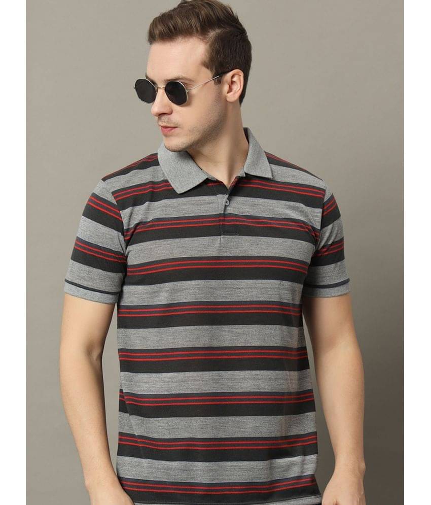     			GET GOLF Pack of 1 Cotton Blend Regular Fit Striped Half Sleeves Men's Polo T Shirt ( Grey )