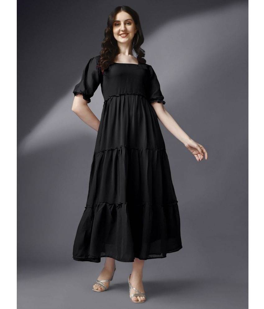 JASH CREATION Women Georgette Solid Fit & Flare Dress ( Black ) JASH CREATION Women Georgette Solid Fit & Flare Dress ( Black )