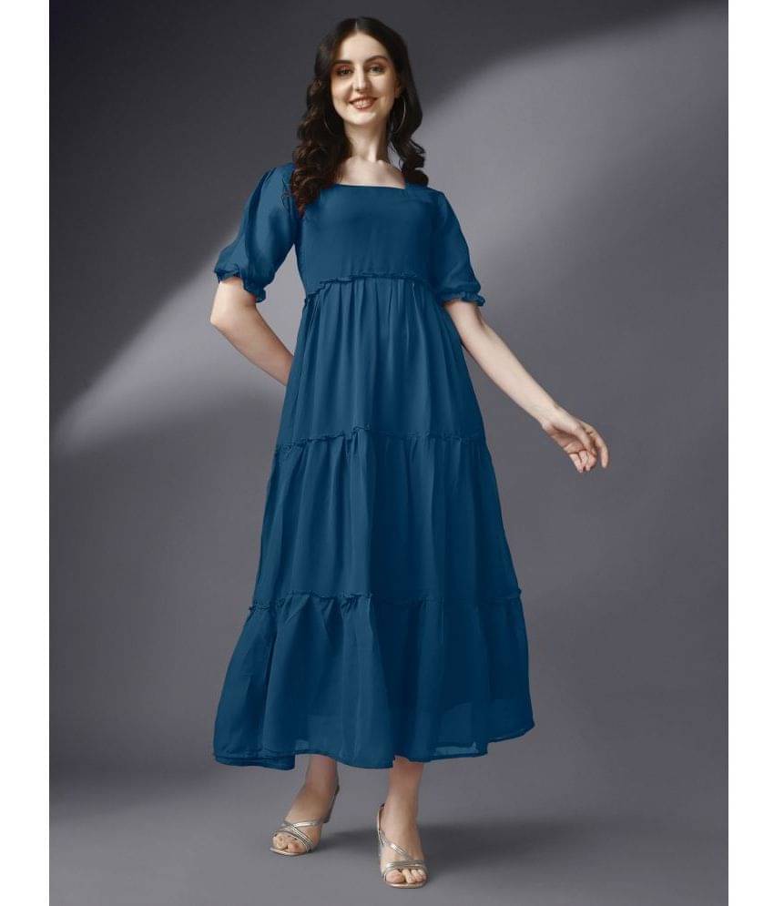    			JASH CREATION Women Georgette Solid Fit & Flare Dress ( Blue )