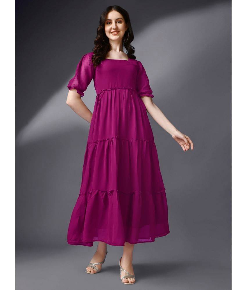     			JASH CREATION Women Georgette Solid Fit & Flare Dress ( Magenta )