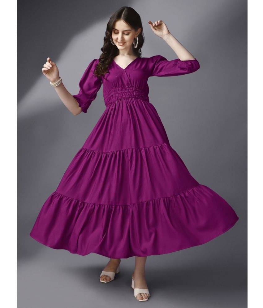 JASH CREATION Women Rayon Solid Fit & Flare Dress ( Magenta ) JASH CREATION Women Rayon Solid Fit & Flare Dress ( Magenta )