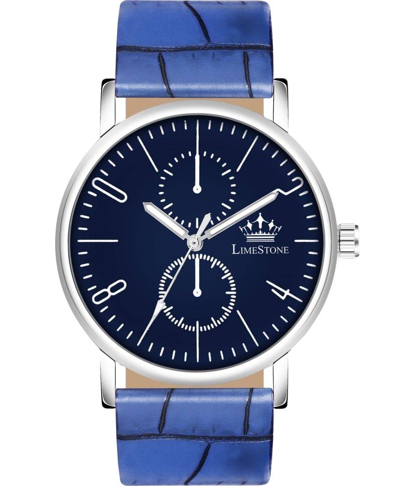     			LimeStone Blue PU Analog Men's Watch