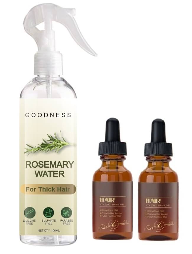 Rosemary Water Hair Spray For Hair Growth, Hairfall control 100ml with Hair Strengthens Oil 2x30ml – Set of 3 Items Rosemary Water Hair Spray For Hair Growth, Hairfall control 100ml with Hair Strengthens Oil 2x30ml – Set of 3 Items