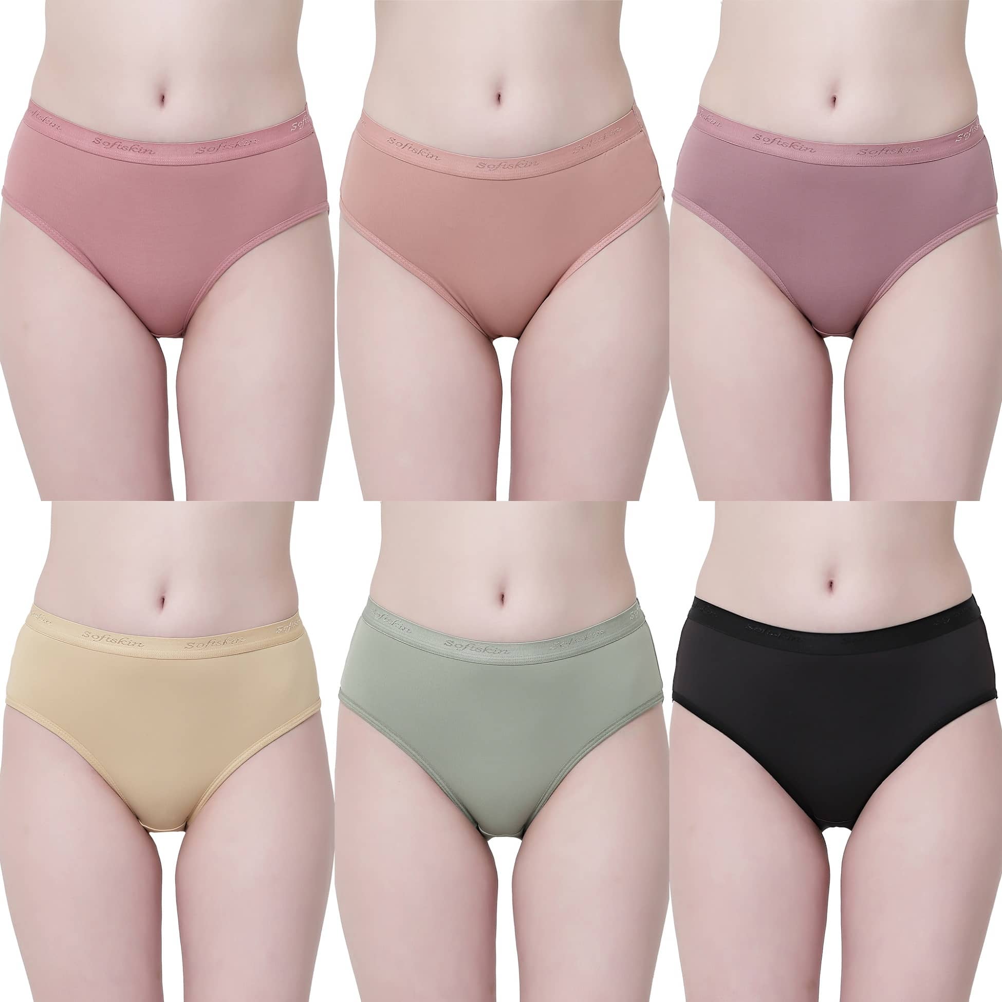 Softskin Pack of 6 Modal Solid Women's Hipster ( Multi Color )