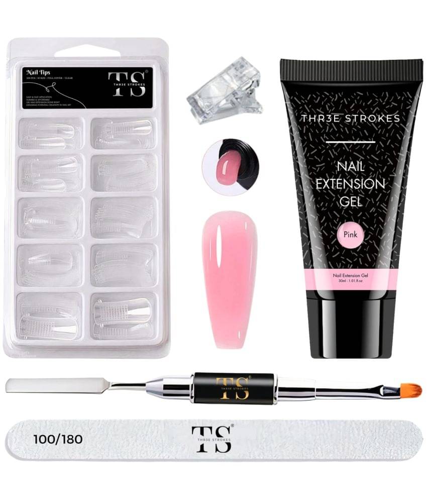 THR3E STROKES Poly Gel Nail Extension Set Nails Art Combo Kit | Polygel Nail Extension Kit (Pink) 30 g     			THR3E STROKES Poly Gel Nail Extension Set Nails Art Combo Kit | Polygel Nail Extension Kit (Pink) 30 g