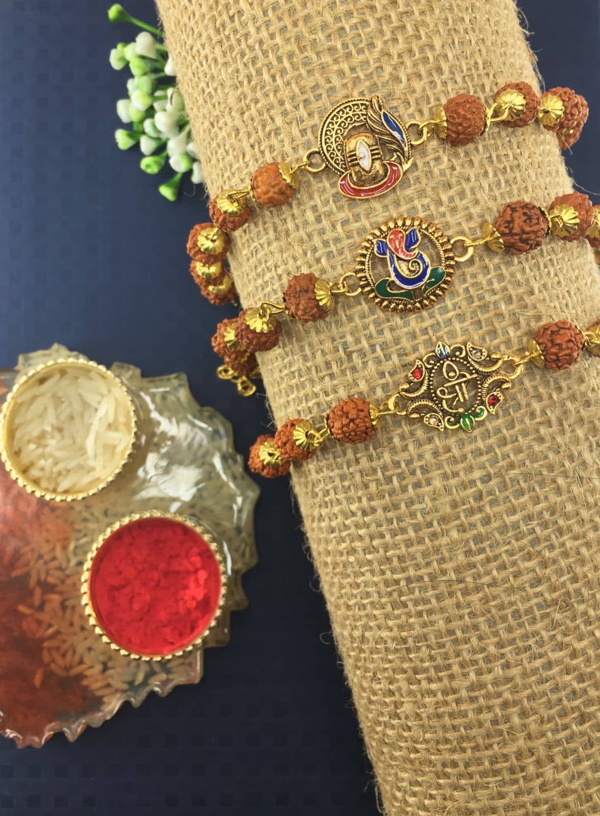THRIFTKART Rakhi Set Multicolour 3PC Rudraksha RAKHI COMBO Pack of 3 - Bangles & Bracelets | Buy online on ZillyBuy