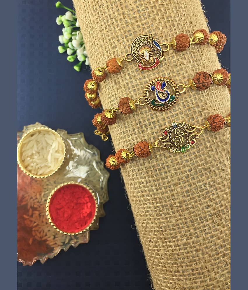 THRIFTKART Rakhi Set Multicolour 3PC Rudraksha RAKHI COMBO Pack of 3 - Bangles & Bracelets | Buy online on ZillyBuy