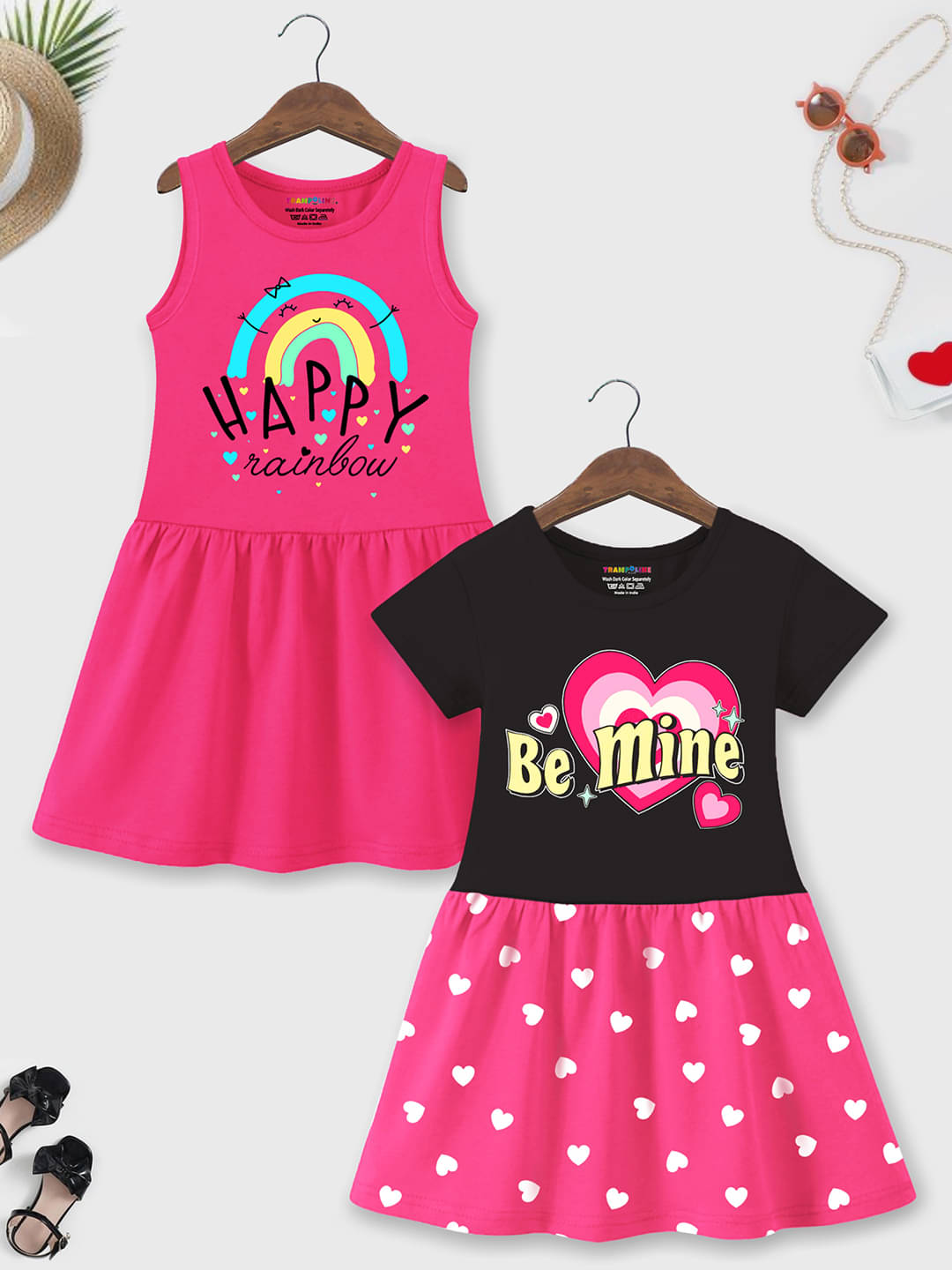 Trampoline Cotton Blend A-line Dress For Girls ( Pack of 2 , Pink ) Trampoline Cotton Blend A-line Dress For Girls ( Pack of 2 , Pink )