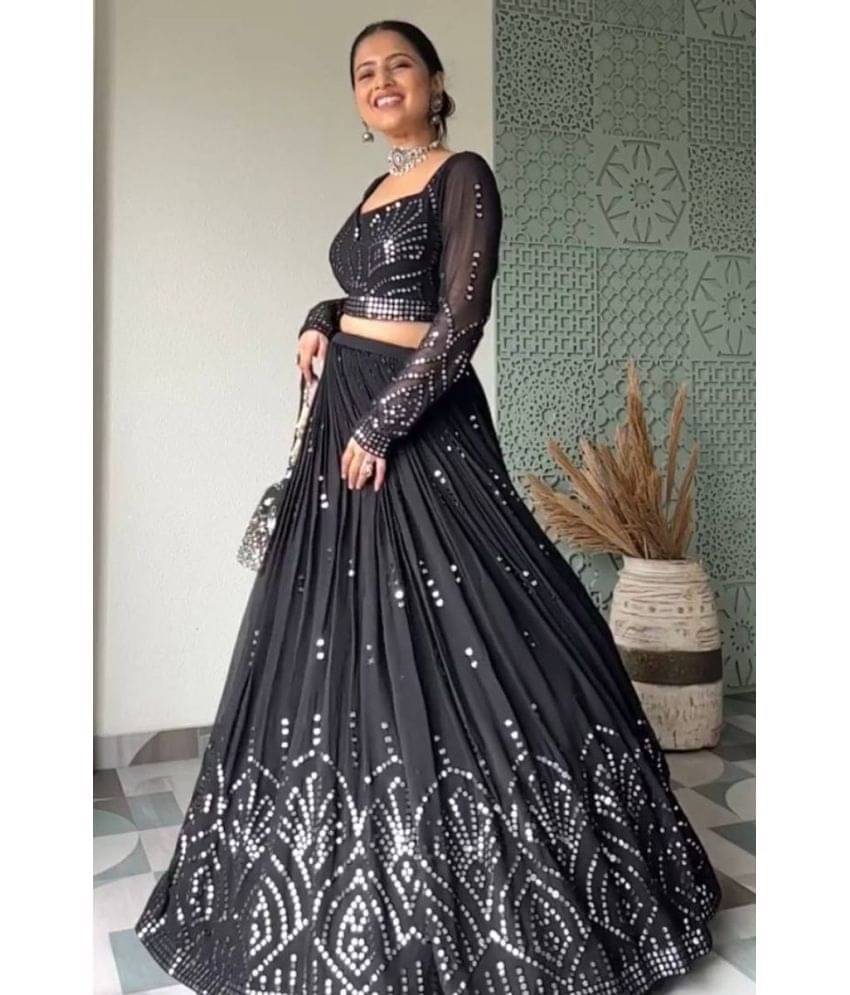 kedar fab Black Georgette Circular Semi Stitched Lehenga Single     			kedar fab Black Georgette Circular Semi Stitched Lehenga Single