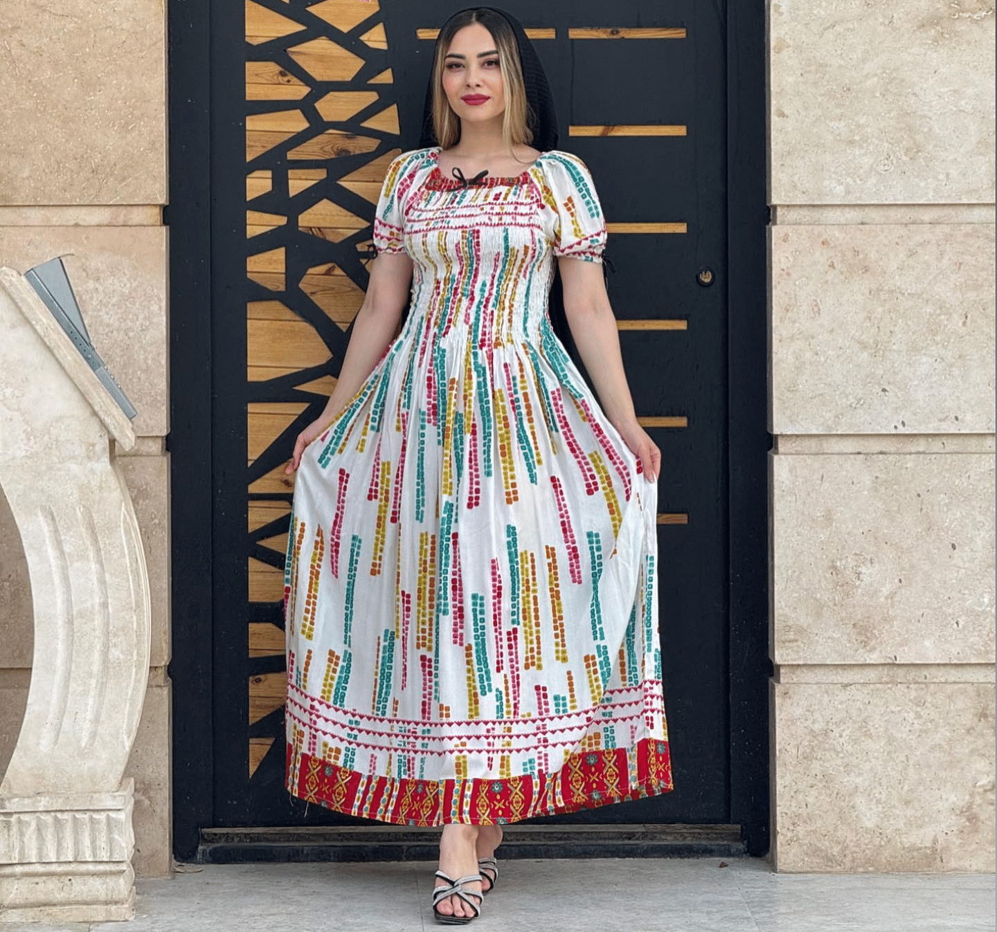     			COMFY ATTIRE Women Rayon Printed Fit & Flare Dress ( White )