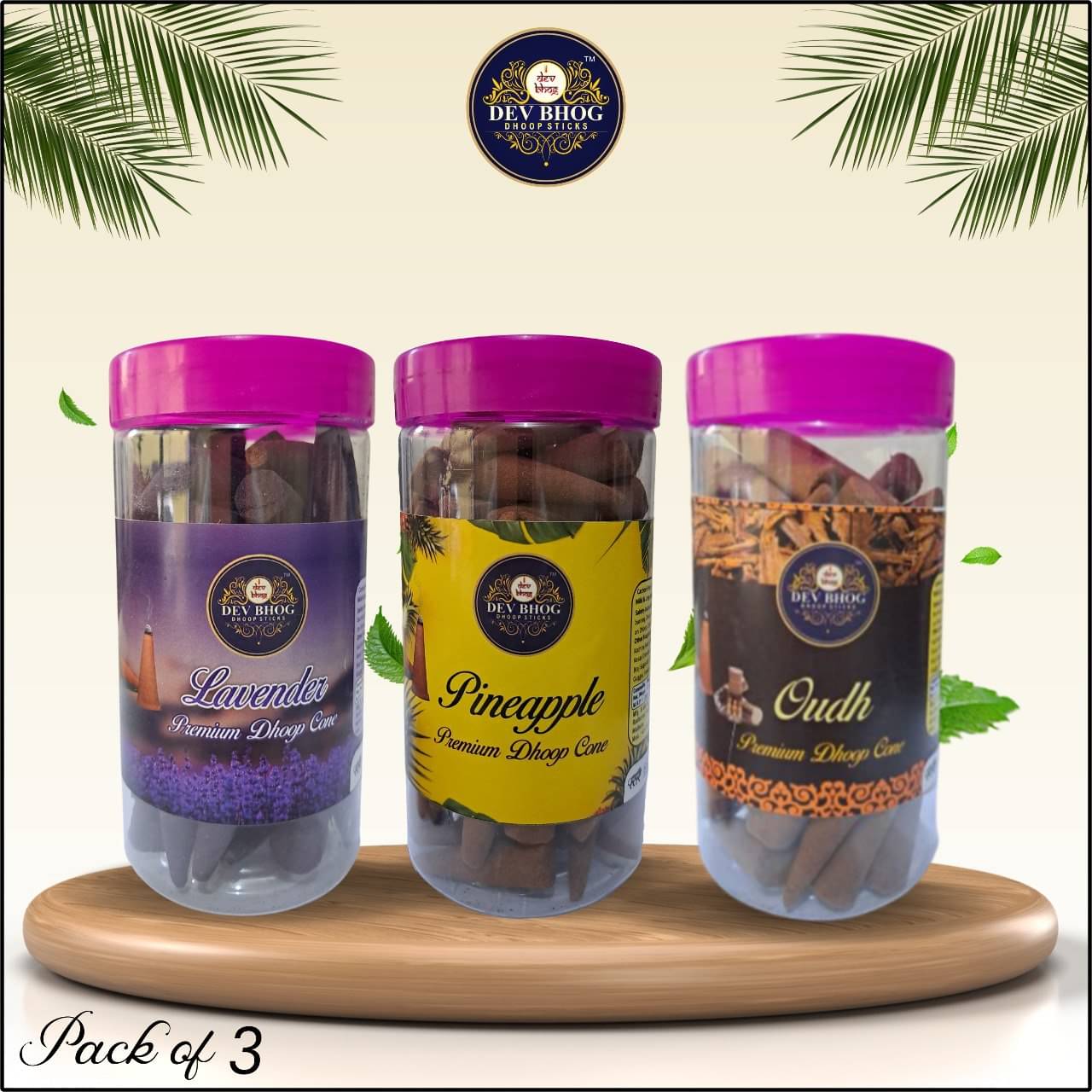 DEV BHOG Dhoop,Aromatic Cone Lavender,Pineapple,Oudh 125 gm ( Pack of 3 ) DEV BHOG Dhoop,Aromatic Cone Lavender,Pineapple,Oudh 125 gm ( Pack of 3 )