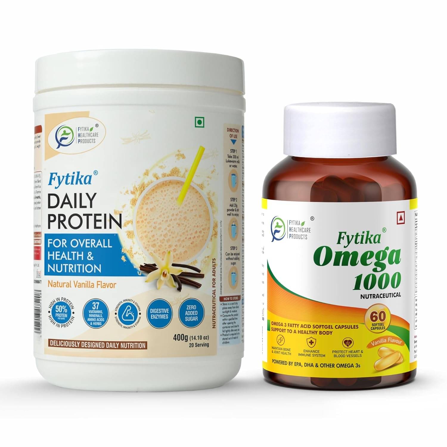 FYTIKA Protein Powder & Omega1000 2 gm Pack of 2     			FYTIKA Protein Powder & Omega1000 2 gm Pack of 2