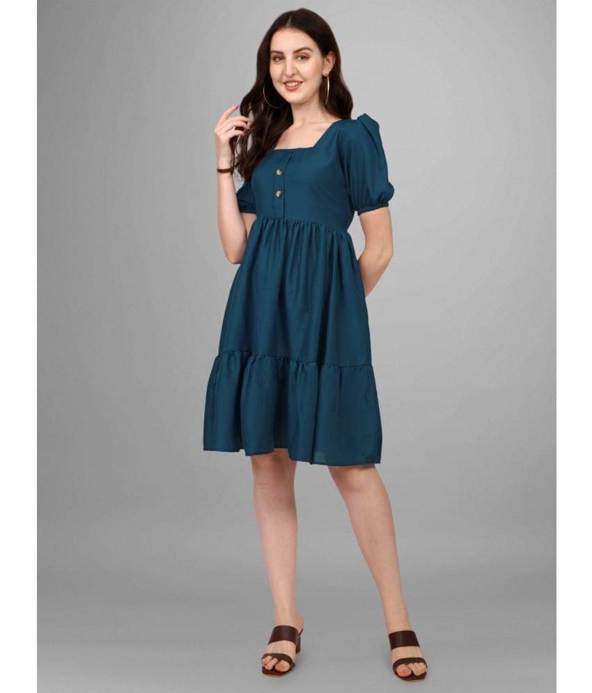     			Femvy Women Rayon Solid Fit & Flare Dress ( Blue )