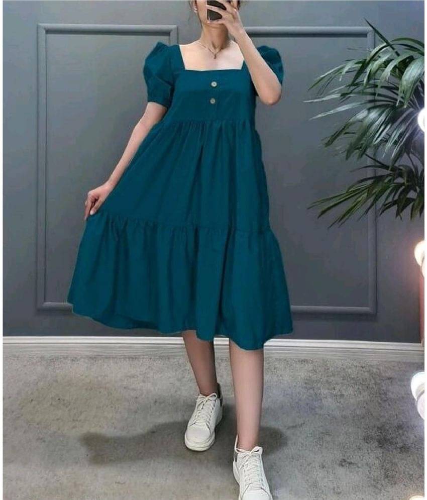     			Femvy Women Rayon Solid Fit & Flare Dress ( Blue )