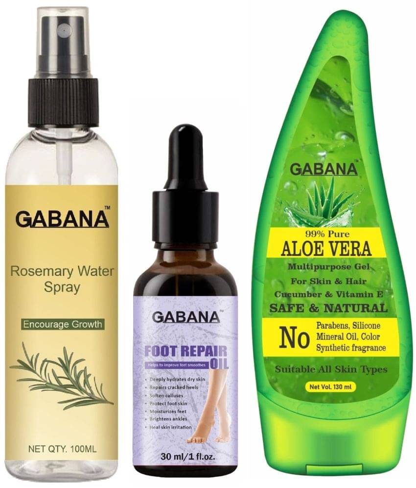 Gabana Beauty Natural Rosemary Water | Hair Spray For Regrowth 100ml, Foot Repair Oil/Serum 30ml & Aloe Vera Face Gel 130ml - Set of 3 Items Gabana Beauty Natural Rosemary Water | Hair Spray For Regrowth 100ml, Foot Repair Oil/Serum 30ml & Aloe Vera Face Gel 130ml - Set of 3 Items