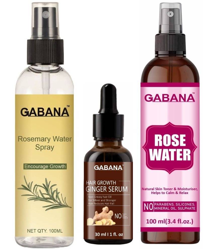 Gabana Beauty Natural Rosemary Water | Hair Spray For Regrowth 100ml, Hair Growth Ginger Serum 30ml & Natural Rose Water 100ml - Set of 3 Items Gabana Beauty Natural Rosemary Water | Hair Spray For Regrowth 100ml, Hair Growth Ginger Serum 30ml & Natural Rose Water 100ml - Set of 3 Items