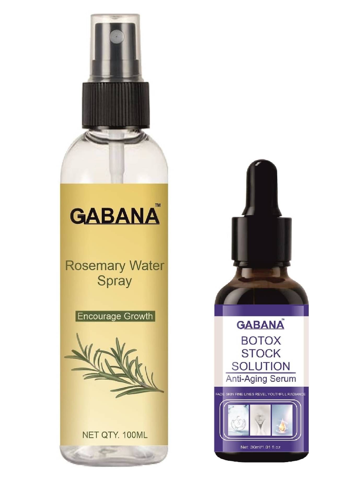     			Gabana Beauty Natural Rosemary Water | Hair Spray For Regrowth 100ml & Botox Stock Solution Anti Ageing Serum 30ml - Set of 2 Items