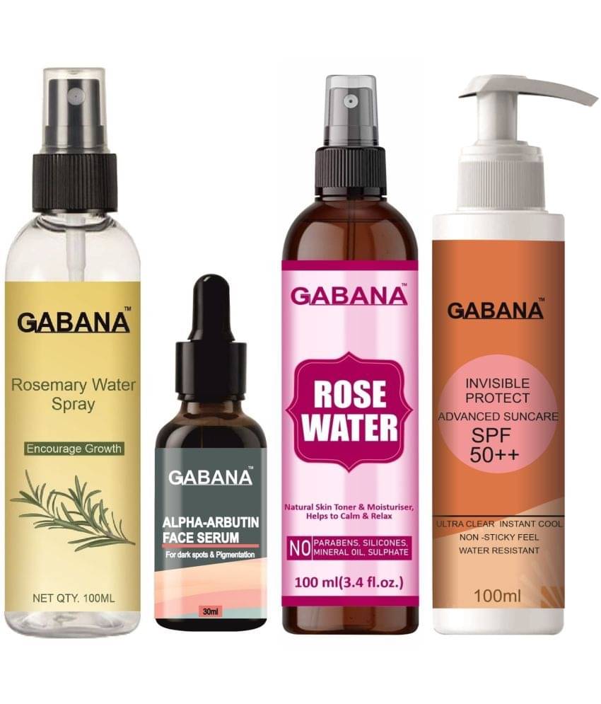 Gabana Beauty Natural Rosemary Water | Hair Spray For Regrowth 100ml, Alpha Arbutin Face Serum 30ml, Natural Rose Water 100ml & Advance Sunscreen with SPF 50++ 100ml - Set of 4 Items Gabana Beauty Natural Rosemary Water | Hair Spray For Regrowth 100ml, Alpha Arbutin Face Serum 30ml, Natural Rose Water 100ml & Advance Sunscreen with SPF 50++ 100ml - Set of 4 Items