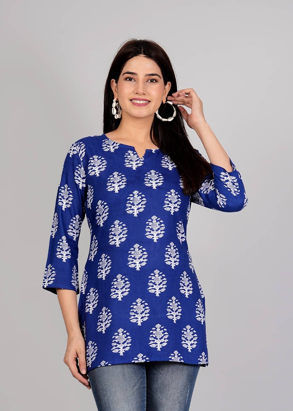Gobya Women's Rayon Regular Top ( Blue ) Gobya Women's Rayon Regular Top ( Blue )