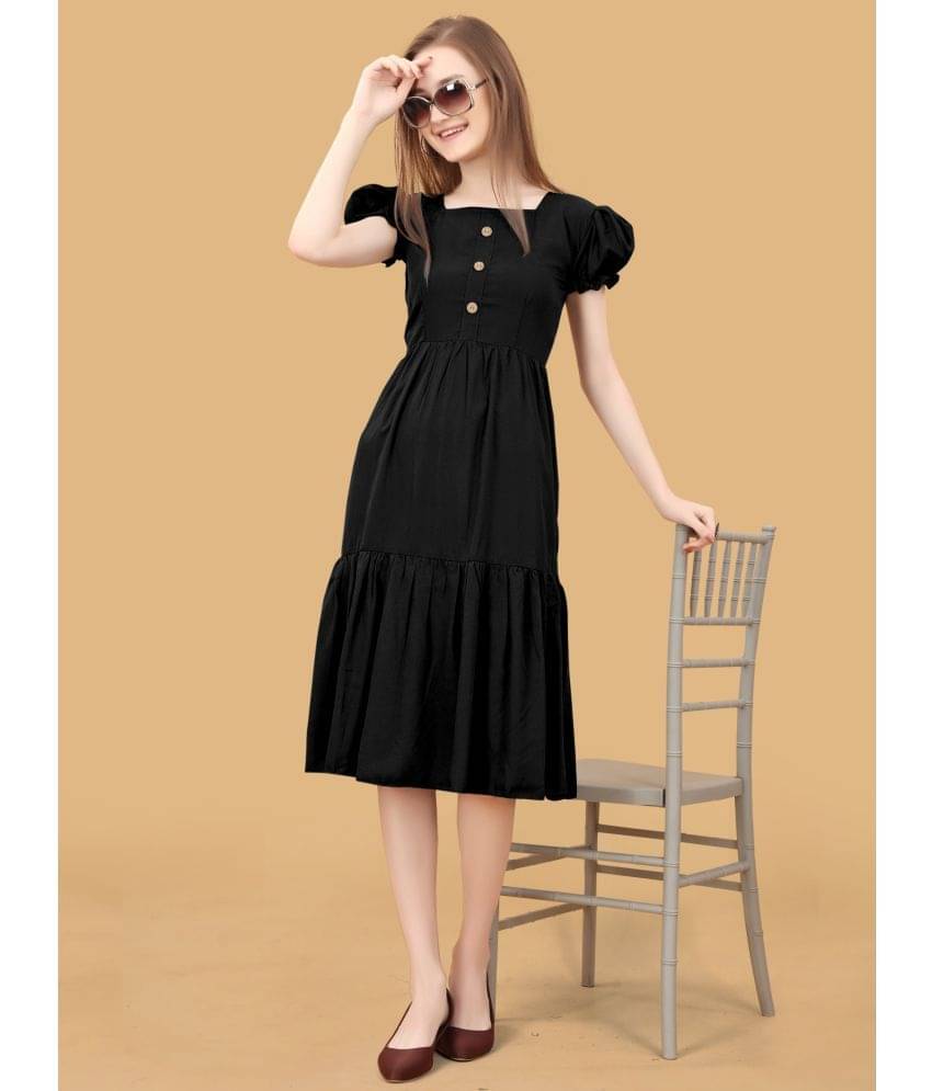 JASH CREATION Women Polyester Solid Fit & Flare Dress ( Black ) JASH CREATION Women Polyester Solid Fit & Flare Dress ( Black )