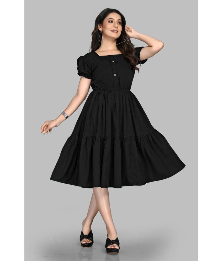     			JASH CREATION Women Polyester Solid Fit & Flare Dress ( Black )