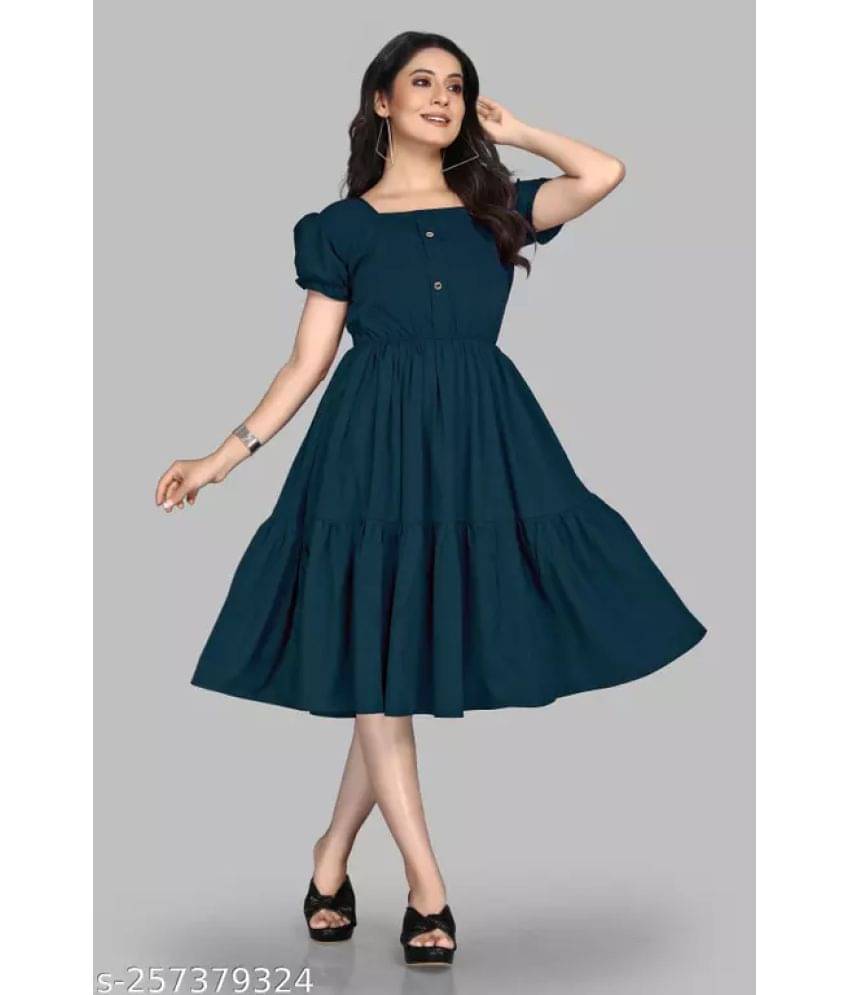     			JASH CREATION Women Polyester Solid Fit & Flare Dress ( Blue )