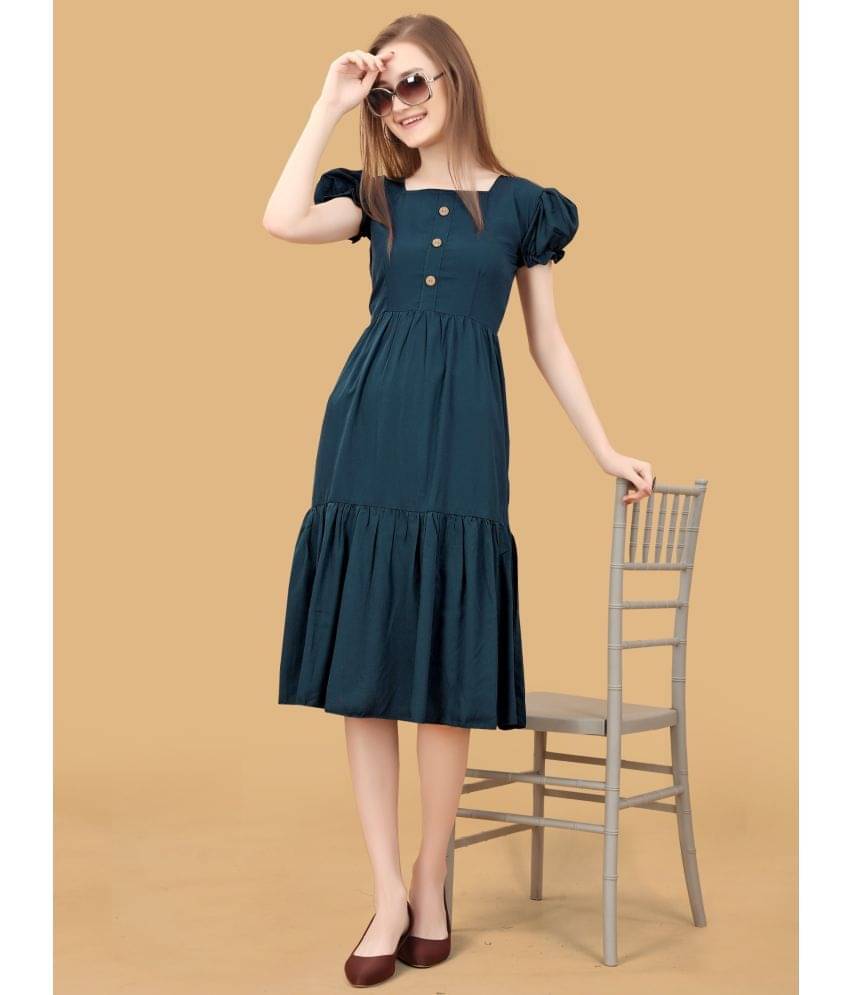     			JASH CREATION Polyester Solid Knee Length Women's Fit & Flare Dress - Blue ( Pack of 1 )