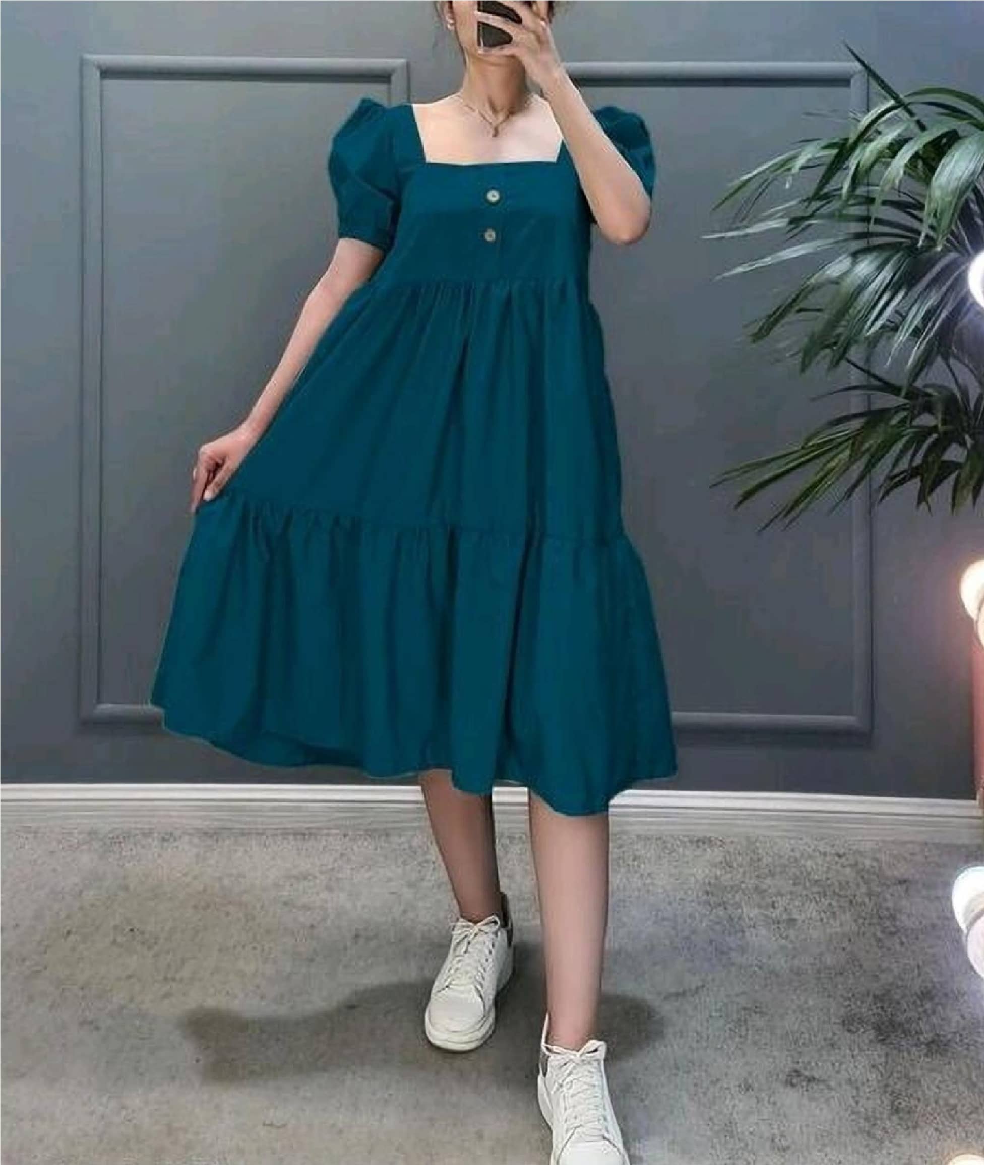JASH CREATION Women Polyester Solid Fit & Flare Dress ( Blue )