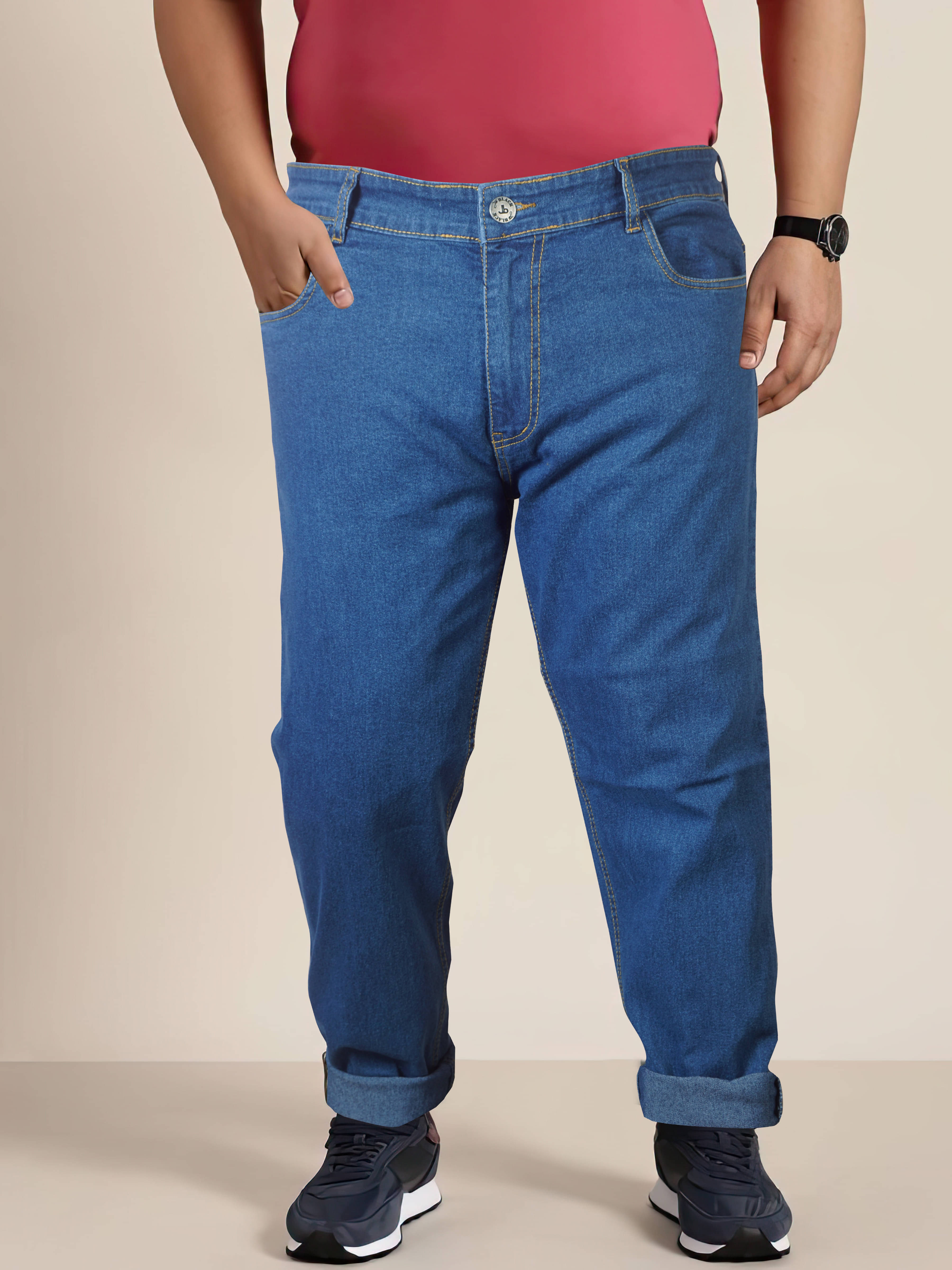 JB JUST BLACK Regular Fit Cuffed Hem Men's Jeans - Blue ( Pack of 1 ) JB JUST BLACK Regular Fit Cuffed Hem Men's Jeans - Blue ( Pack of 1 )