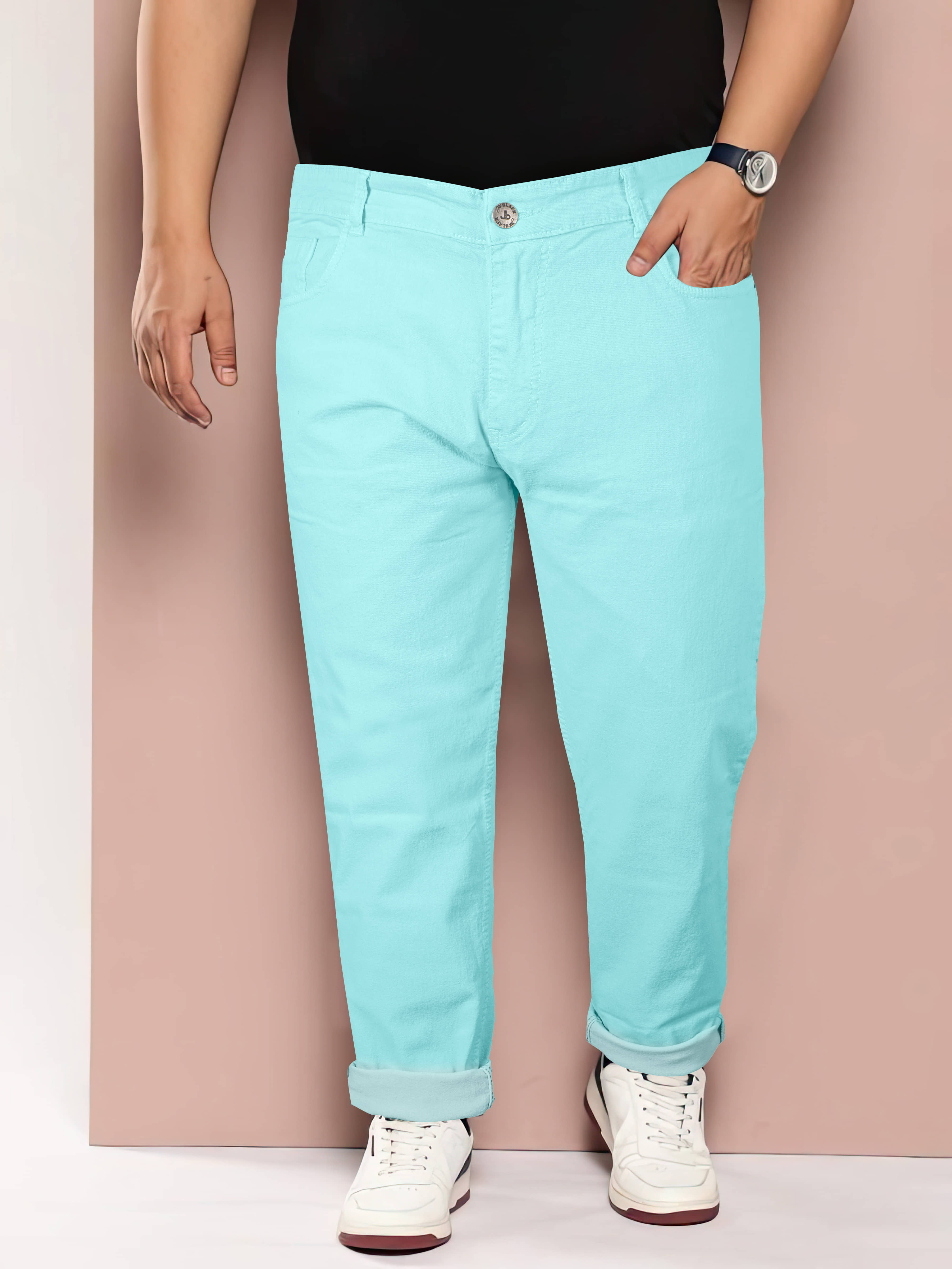 JB JUST BLACK Regular Fit Cuffed Hem Men's Jeans - Green ( Pack of 1 ) - Jeans | Buy online on ZillyBuy