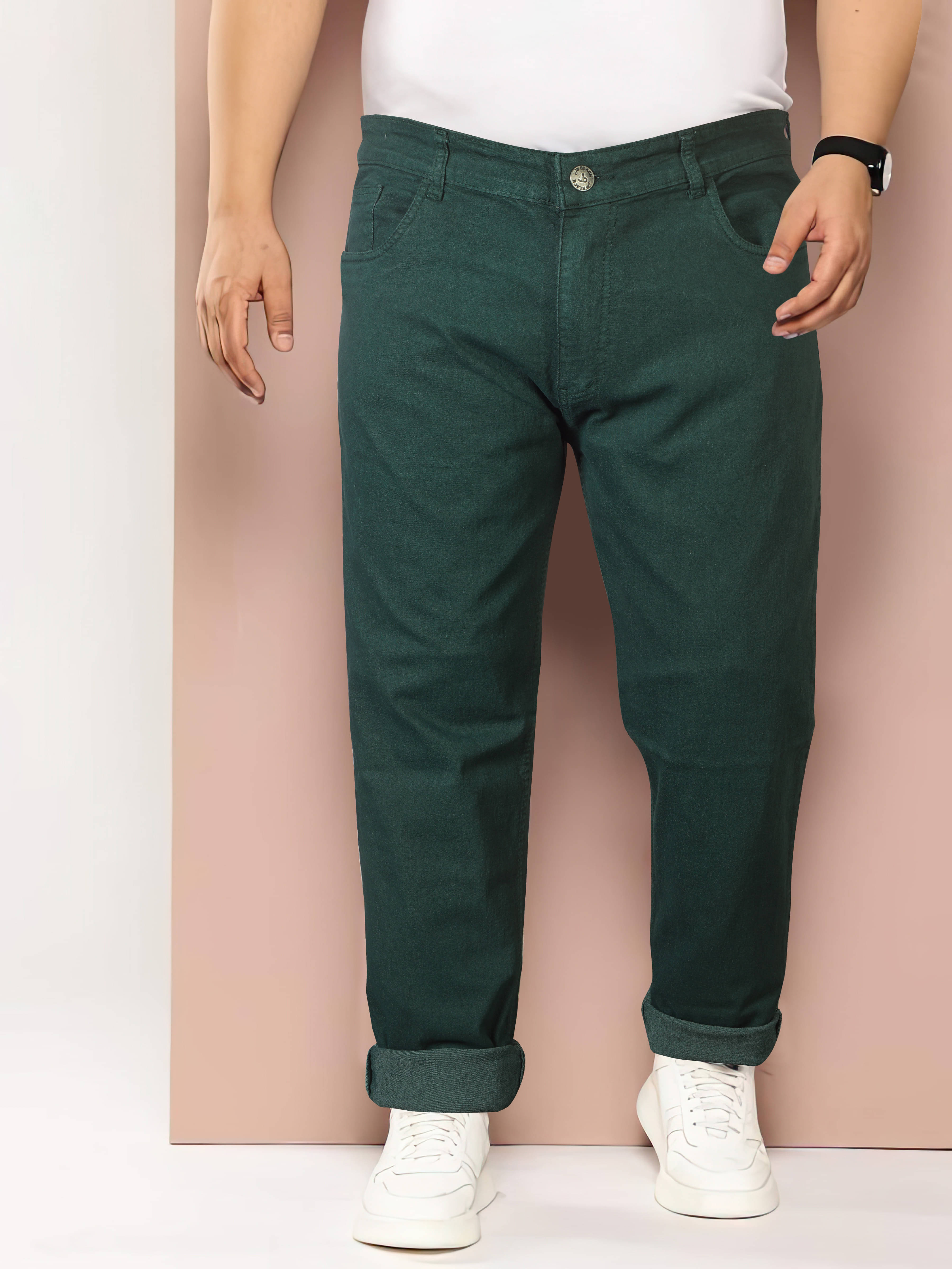 JB JUST BLACK Regular Fit Cuffed Hem Men's Jeans - Green ( Pack of 1 ) JB JUST BLACK Regular Fit Cuffed Hem Men's Jeans - Green ( Pack of 1 )