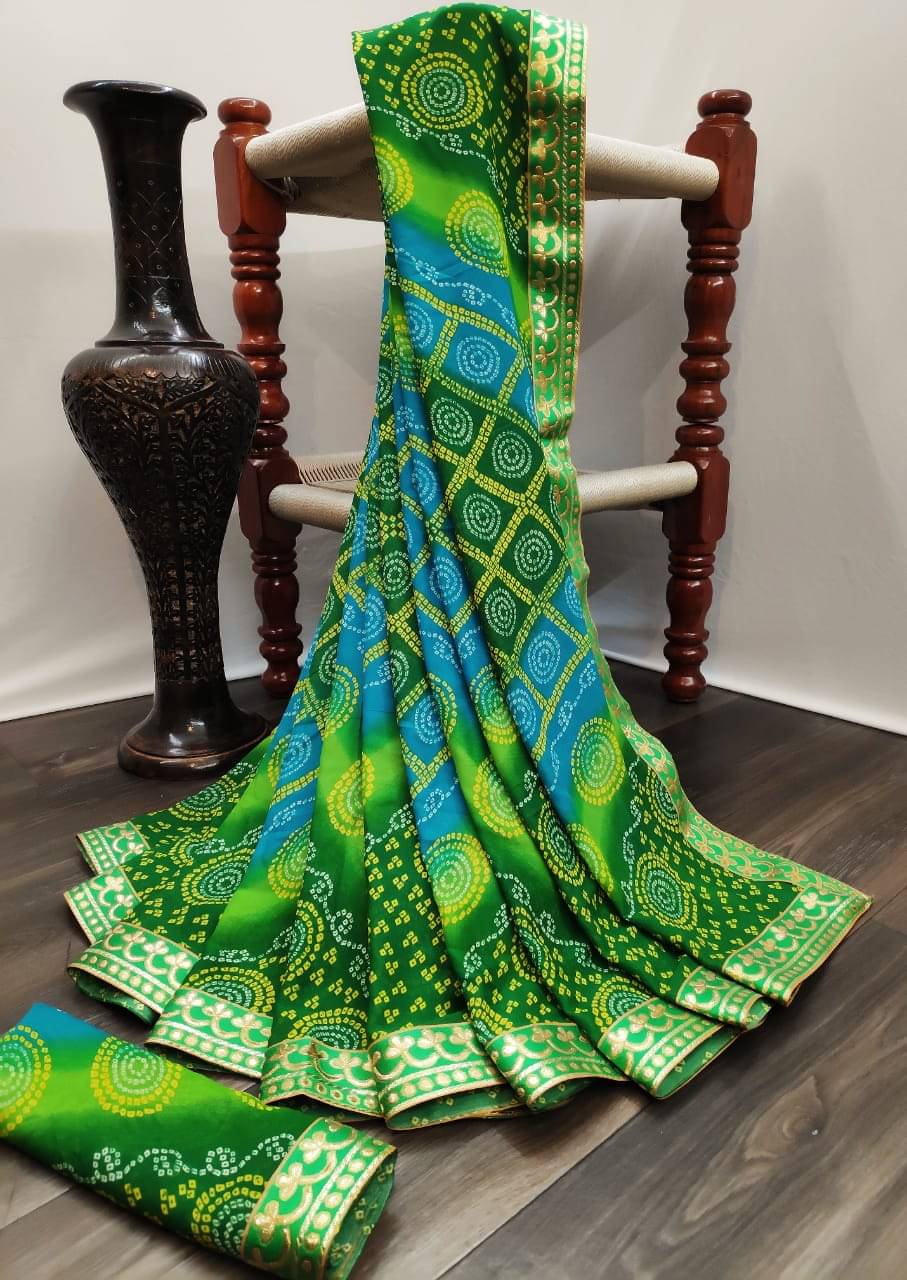     			Kanooda Prints Georgette Printed Saree With Unstitched Blouse Piece ( Green )