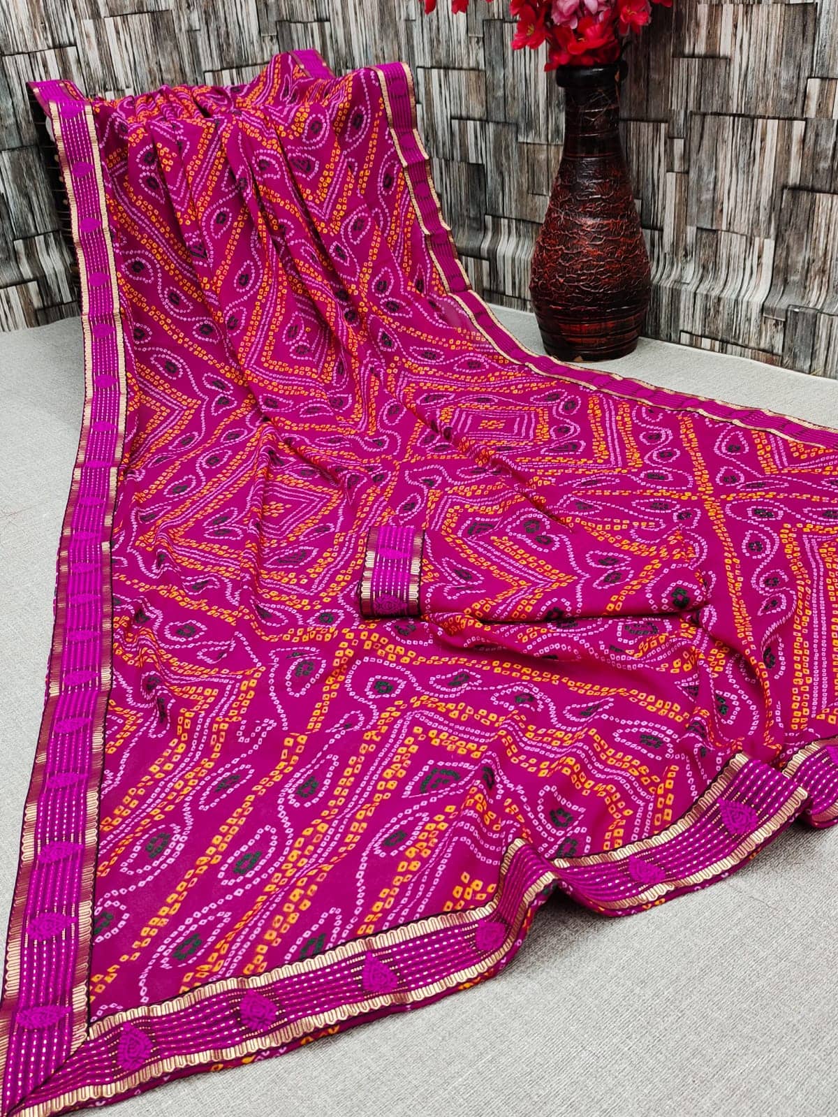Kanooda Prints Georgette Printed Saree With Unstitched Blouse Piece ( Pink ) - Sarees | Buy online on ZillyBuy