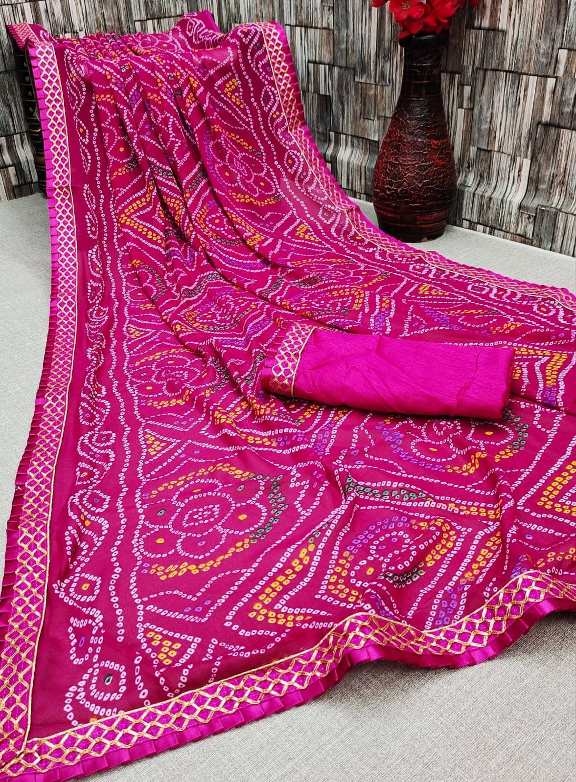 Kanooda Prints Georgette Printed Saree With Unstitched Blouse Piece ( Rani ) Kanooda Prints Georgette Printed Saree With Unstitched Blouse Piece ( Rani )