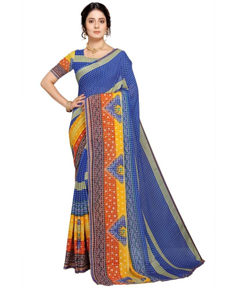 Kanooda Prints Georgette Printed Saree With Unstitched Blouse Piece ( Blue ) Kanooda Prints Georgette Printed Saree With Unstitched Blouse Piece ( Blue )