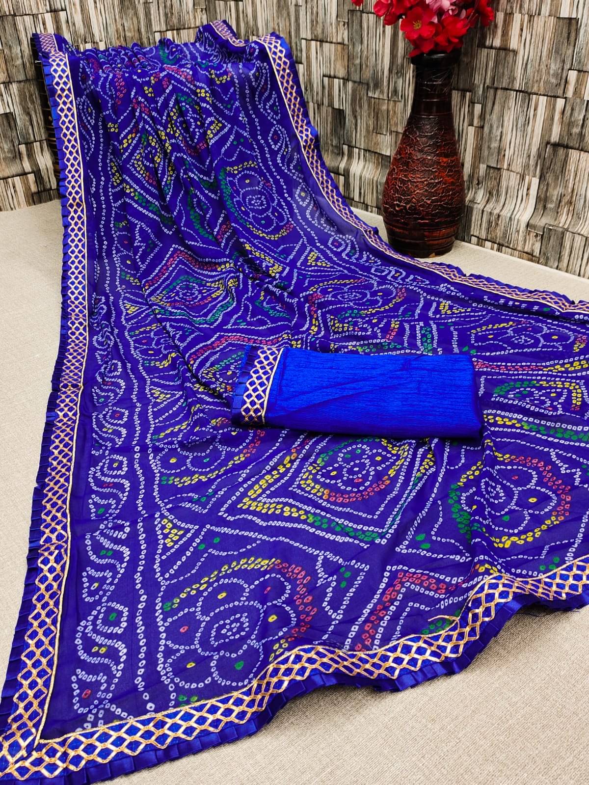 Kanooda Prints Georgette Printed Saree With Unstitched Blouse Piece ( Blue ) Kanooda Prints Georgette Printed Saree With Unstitched Blouse Piece ( Blue )