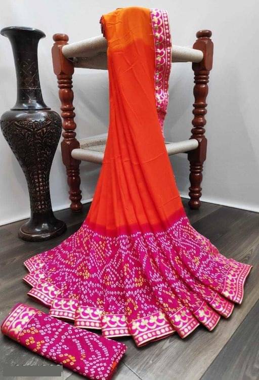     			Kanooda Prints Georgette Printed Saree With Unstitched Blouse Piece ( Pink )