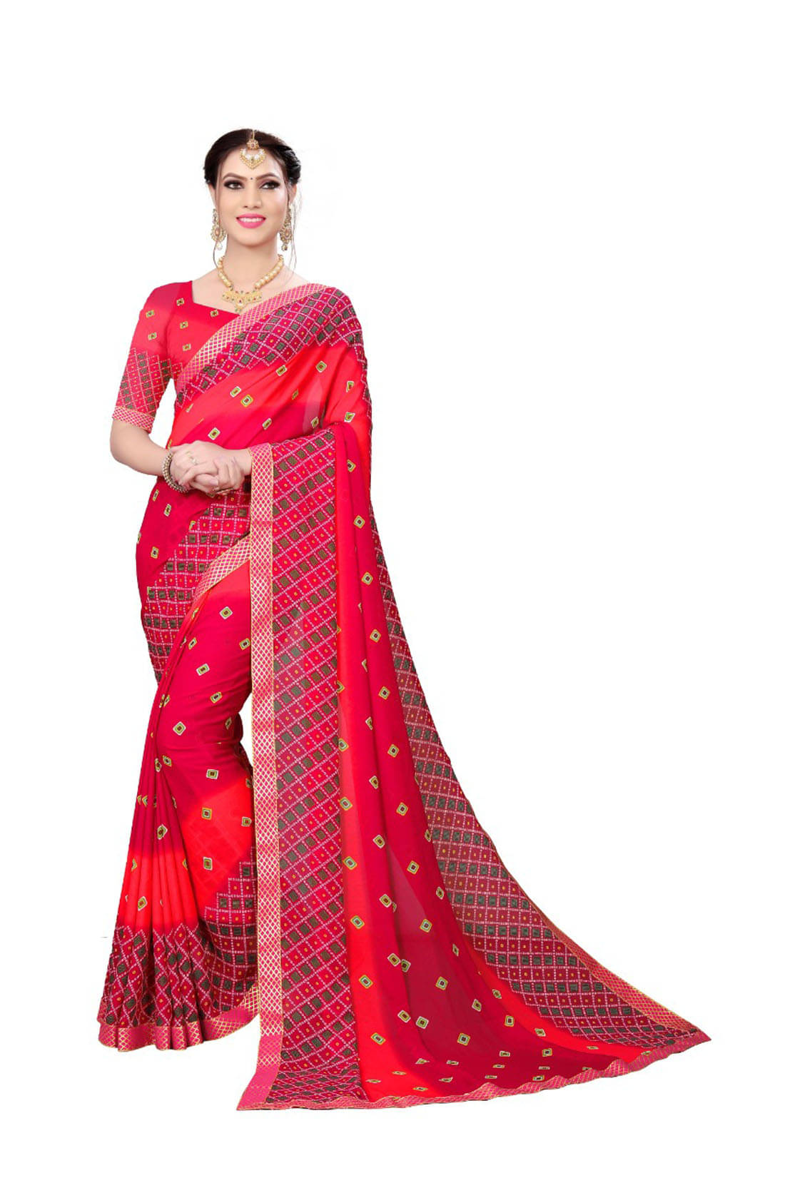     			Kanooda Prints Georgette Printed Saree With Unstitched Blouse Piece ( Pink )
