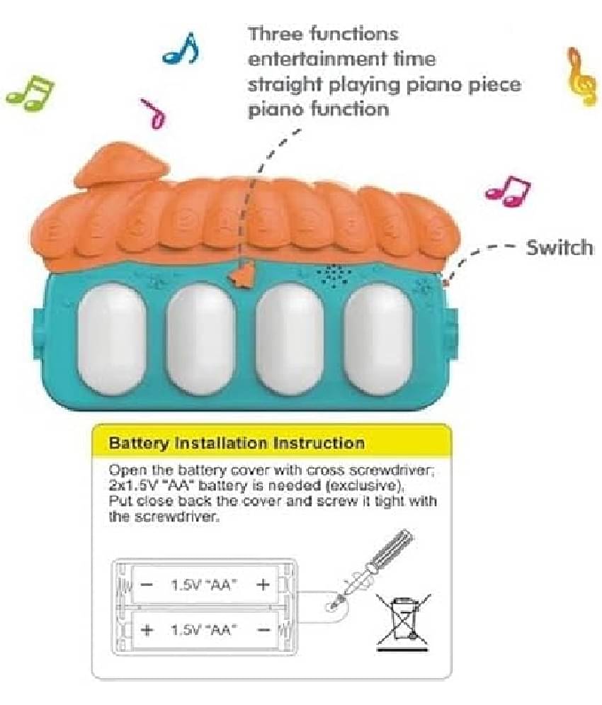 Kidsaholic Musical Keyboard Mat Piano | Baby Gym & Fitness Rack | Baby Play Mat | Fitness Rack with Hanging Rattles | Lights & Musical Keyboard (Free subscription of kids Educational worksheets)