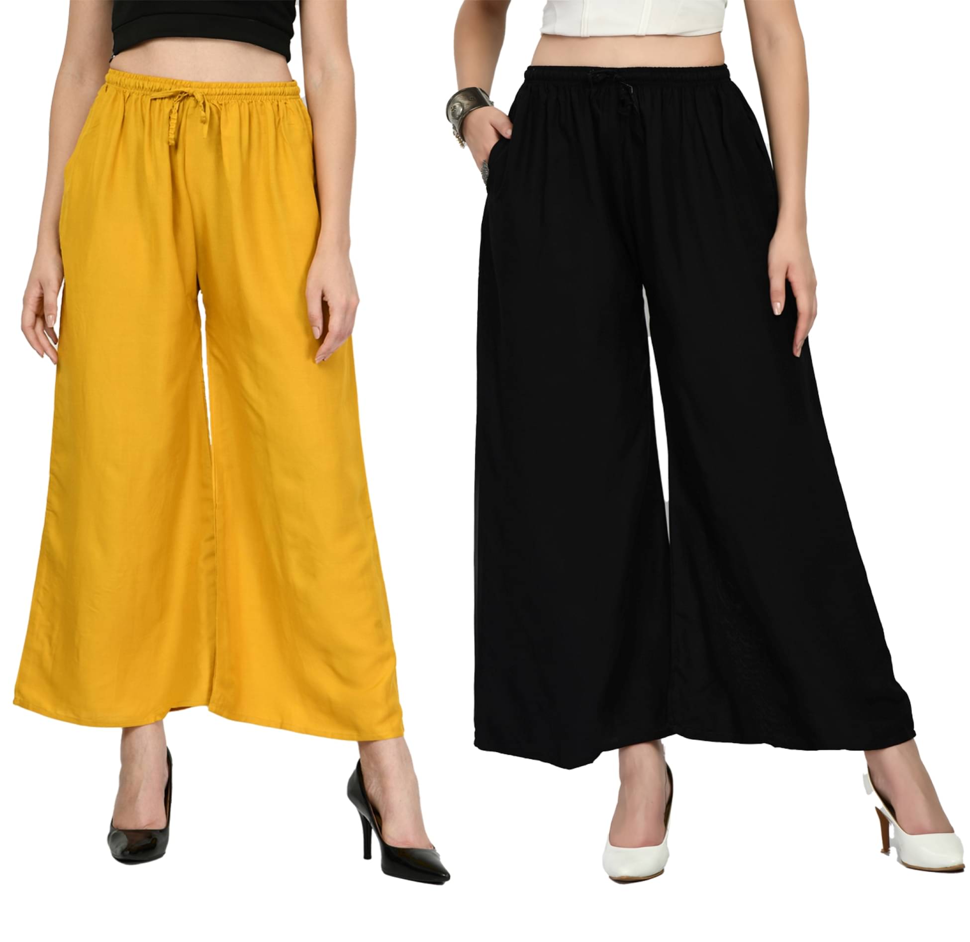 MAURYA Black Rayon Flared Women's Palazzos ( Pack of 2 ) MAURYA Black Rayon Flared Women's Palazzos ( Pack of 2 )