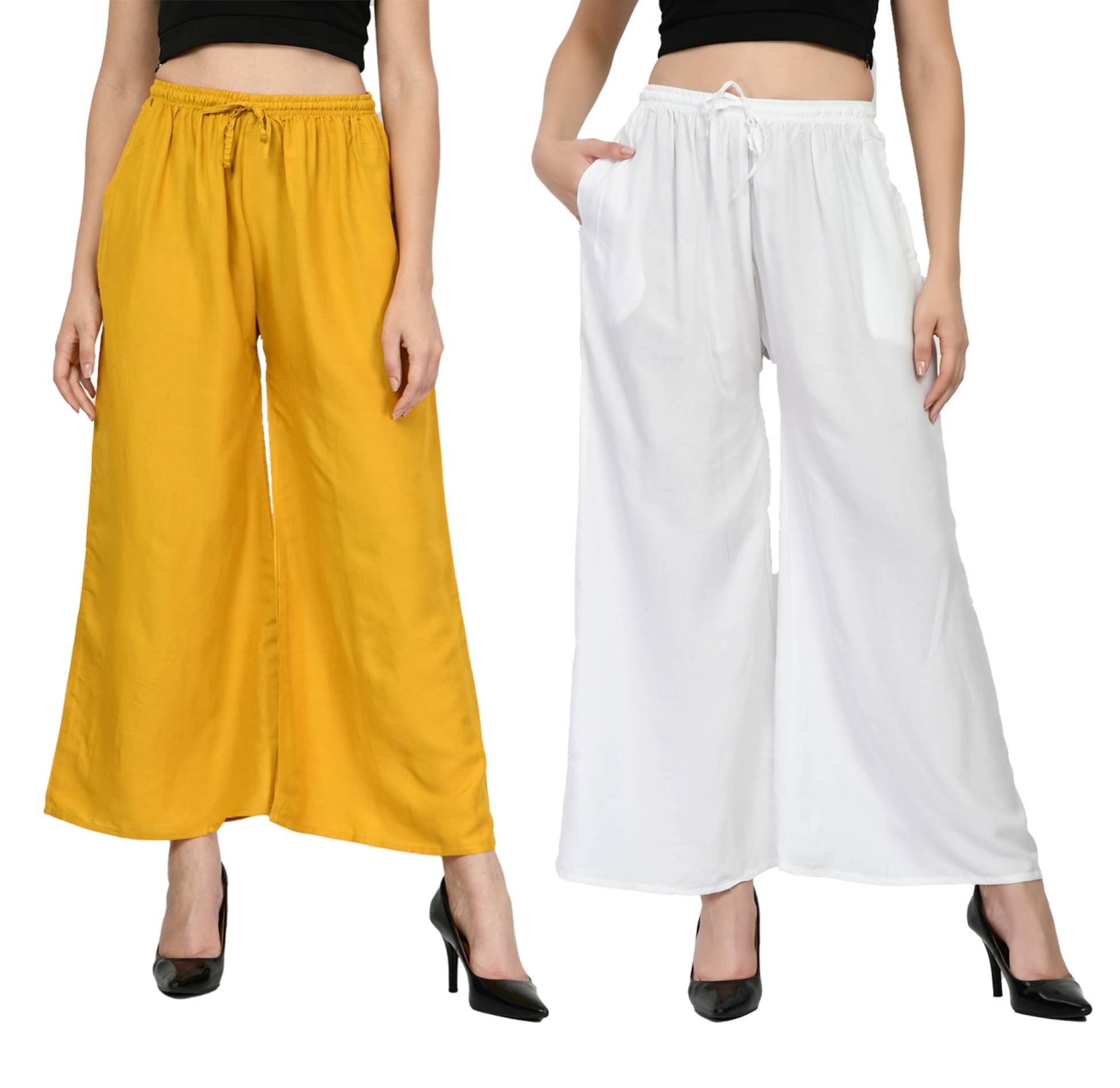     			MAURYA Mustard Rayon Flared Women's Palazzos ( Pack of 2 )