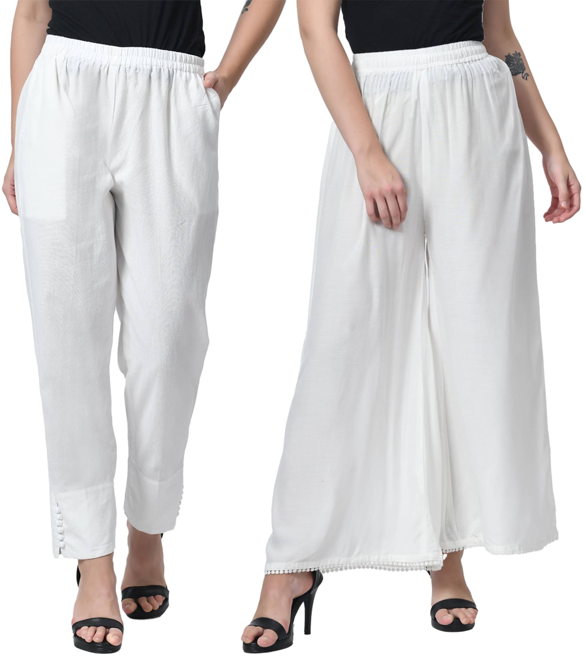 MAURYA White Cotton Straight Women's Palazzos ( Pack of 2 ) MAURYA White Cotton Straight Women's Palazzos ( Pack of 2 )