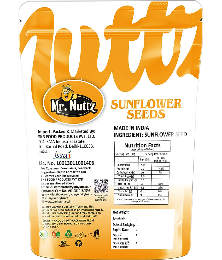 Mr.Nuttz Roasted Sunflower Seeds 200g| Rich in Protein & fiber | Edible Healthy Seeds