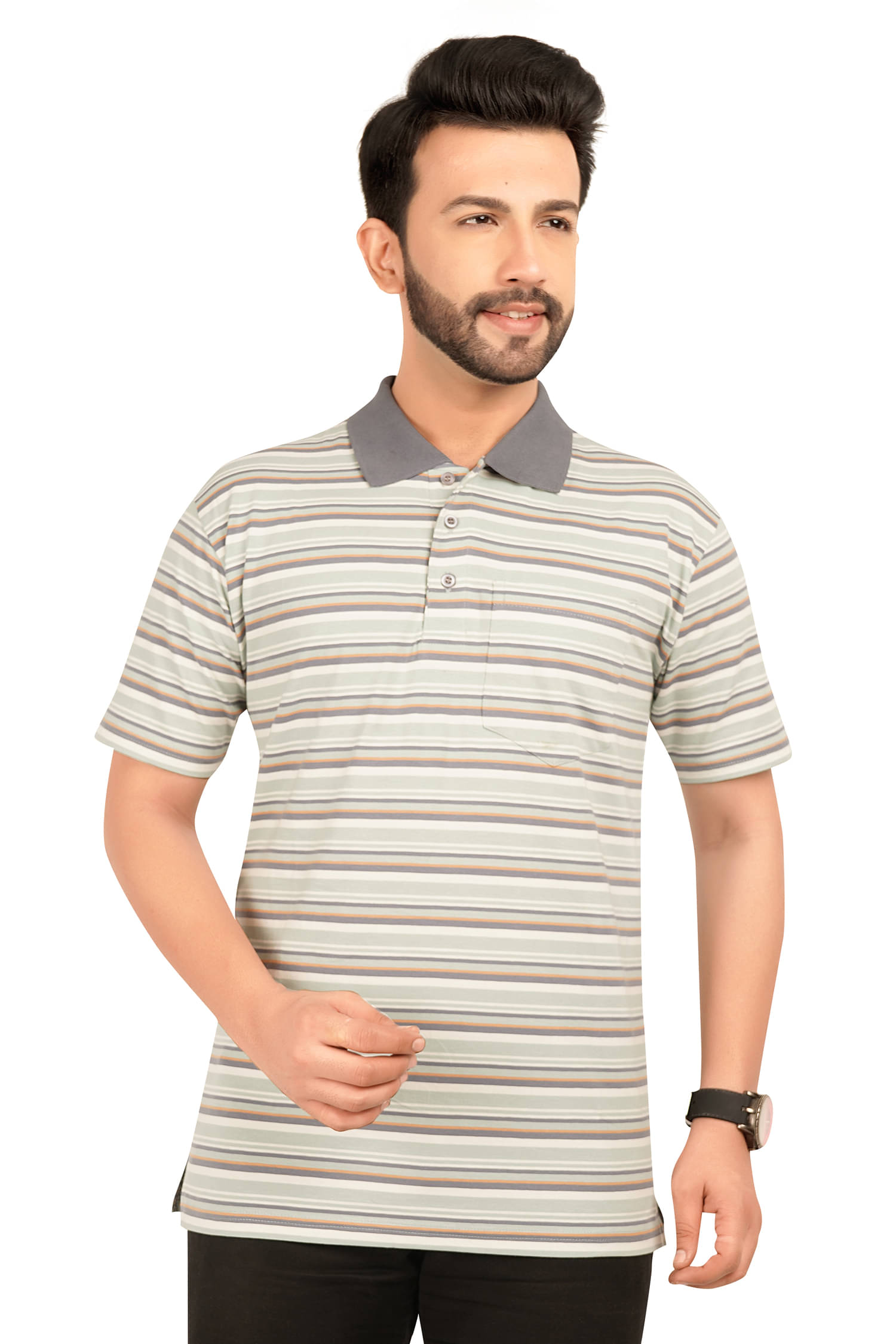     			NEO GAREMENTS Pack of 1 Cotton Regular Fit Striped Half Sleeves Men's Polo T Shirt ( Multicolor )