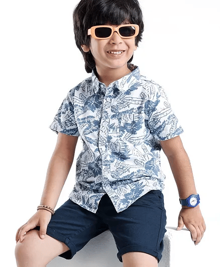Ocvito Pack of 1 Boys Cotton Blend Shirt & Shorts Set ( Navy )