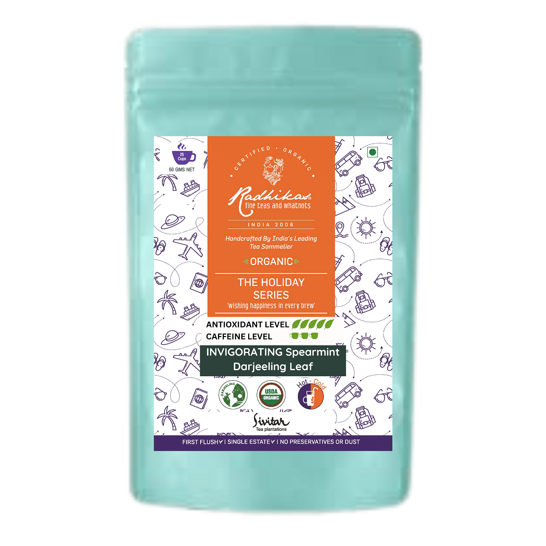 RADHIKAS FINE TEAS AND WHATNOTS Darjeeling Tea Loose Leaf INVIGORATING Spearmint 50 gm RADHIKAS FINE TEAS AND WHATNOTS Darjeeling Tea Loose Leaf INVIGORATING Spearmint 50 gm