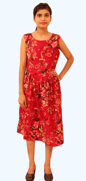 Shubh paridhaan Women Crepe Printed Fit & Flare Dress ( Maroon ) Shubh paridhaan Women Crepe Printed Fit & Flare Dress ( Maroon )