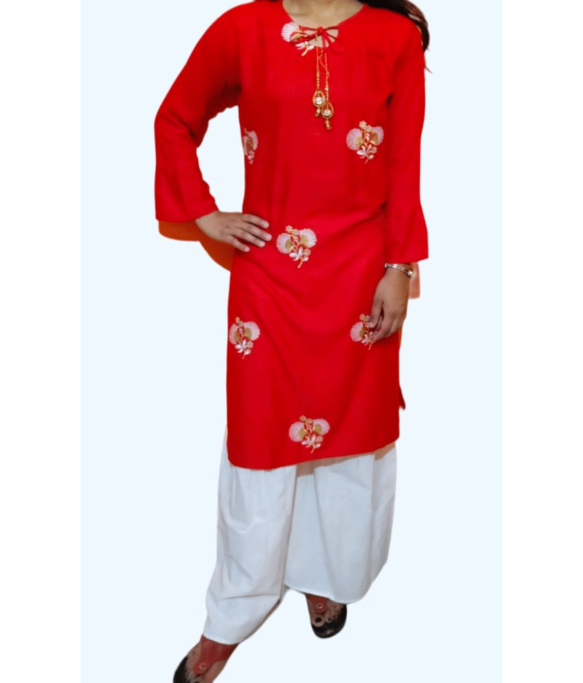 Shubh paridhaan Women Viscose Solid A-line Dress ( Red ) Shubh paridhaan Women Viscose Solid A-line Dress ( Red )