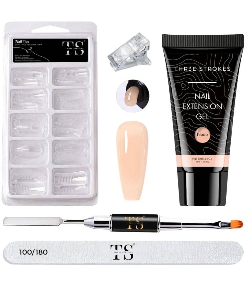     			THR3E STROKES Poly Gel Nail Extension Set Nails Art Combo Kit | Polygel Nail Extension Kit (Nude) 30 g